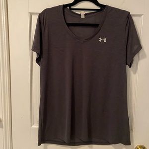 Under Armour charcoal gray sheer v-neck athletic shirt..  XL new condition